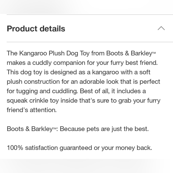 Boot & Barkley Kangaroo Plush Dog Toy - Picture 5 of 7